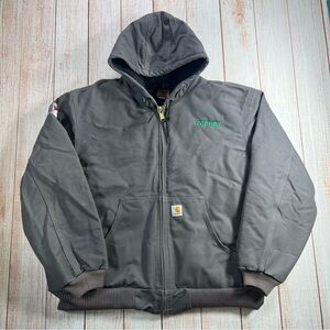 Carhartt Dark Gray Hooded Jacket with Green Logo